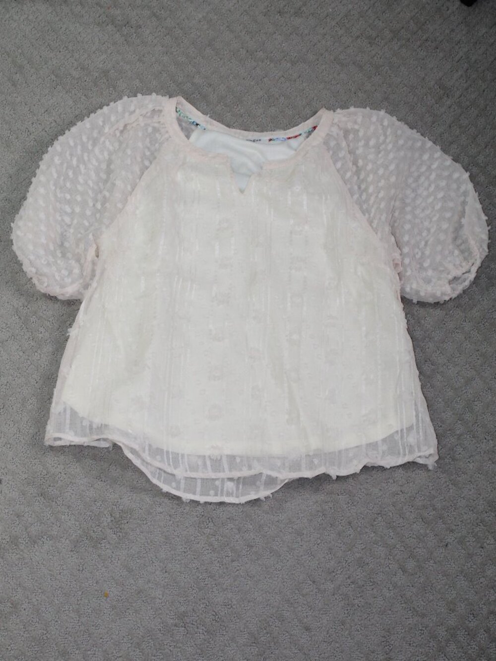 Umgee Size L Cream V-Neck Balloon Sleeve Lined Bodice Blouse